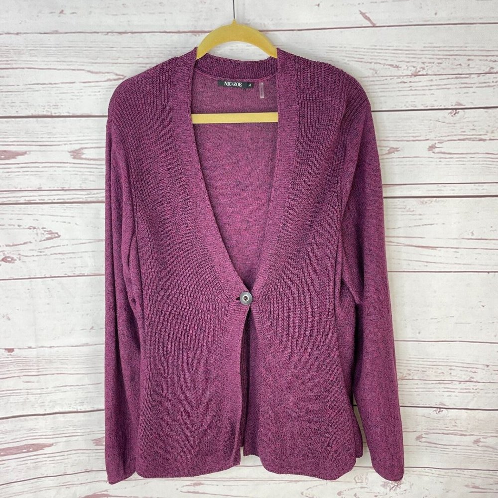 Nic+Zoe Women's Maroon Knit Long Sleeve 1 Button Closure Cardigan Size XL